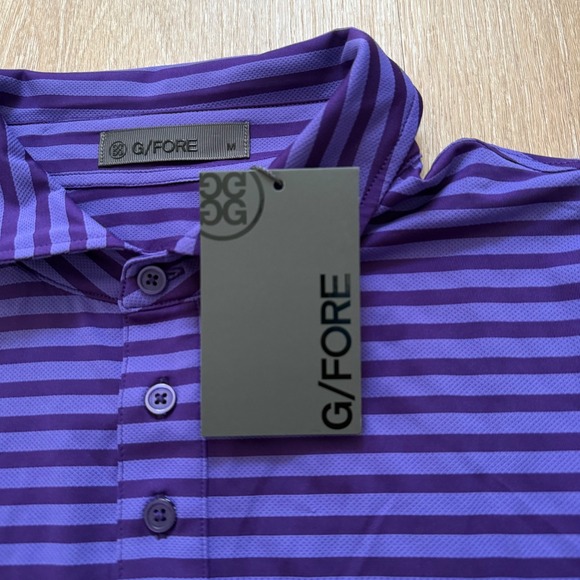 G/FORE G4 Perforated Men's Medium Purple Stripe Golf Polo Shirt NWT Retail $110 - Picture 6 of 8